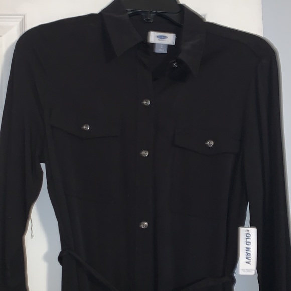 Old Navy Black Button Down Long Sleeve Shirt Dress NWT - Picture 4 of 12